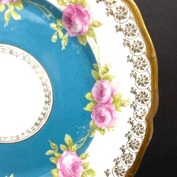 Set 2 Imperial Crown China Austria Vienna 9.5” Plates, Pink Roses & Teal Center - Picture 4 of 6